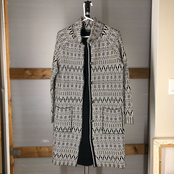 Maxmara WEEKEND 100% Wool Black White Knit Coatigan‎ - Picture 5 of 10